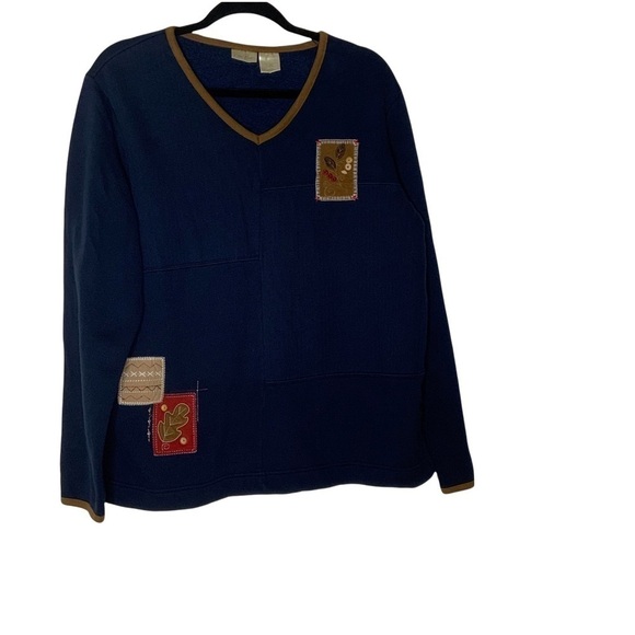 Bobbie BROOKS Navy blue pullover V neck sweatshirt. Size Large - Picture 1 of 6